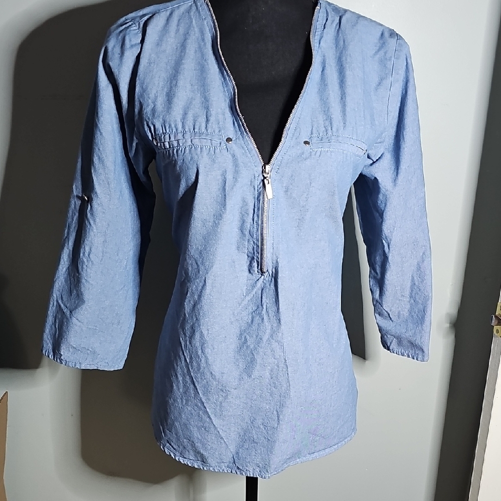 Blue Zip-Up Blouse